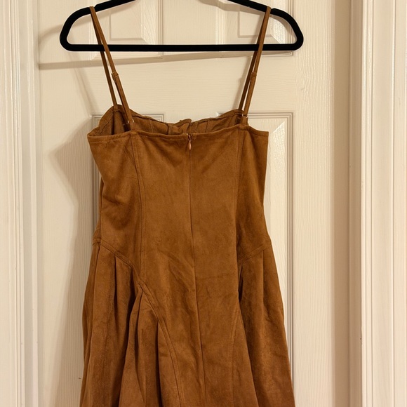 Brown Suede Mini Dress with Lace-Up Bodice - Picture 3 of 4